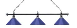Billardlampe, Chromfarben Mit Drei Blauen Schirmen, 148 Cm